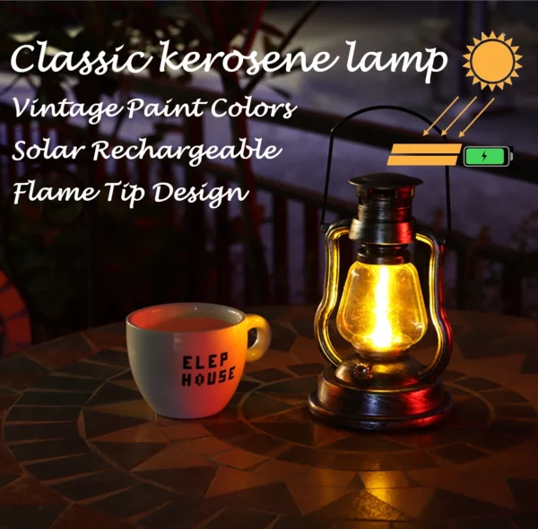 Kerosene Lamp Solar Power LED Light Retro Portable Candle Tip Light Flickering Light Effect Flameless Hang Lantern Garden Decor