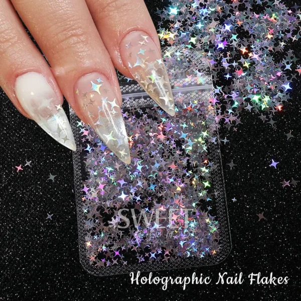 Holographic Star Four-pointed Star Nail Paillettes Sparkly Laser Design Sequin Charm Glitter Flake Shinning Manicure Decor Slice - Image 3