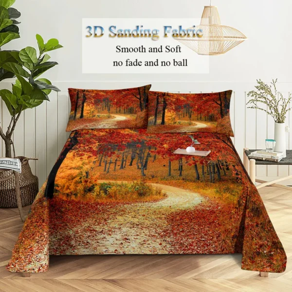 Bed Sheet Pillowcase Bedding Set Linens Cover Senic Queen King Double Size 220x240 Trees for Bedroom Soft Twin Full Single New - Image 3