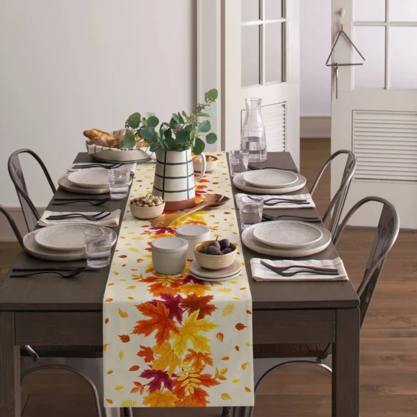 Thanksgiving Autumn Maple Leaves Table Runner Christmas Dinner Table Cloth Wedding Party Decor Cotton Linen Tablecloth - Image 2