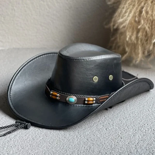 New Faux Leather Western Cowboy Hats For Women Men Vintage Gentleman Dress Hats Panama Cowgirl Jazz Cap Sombrero Hombre - Image 4