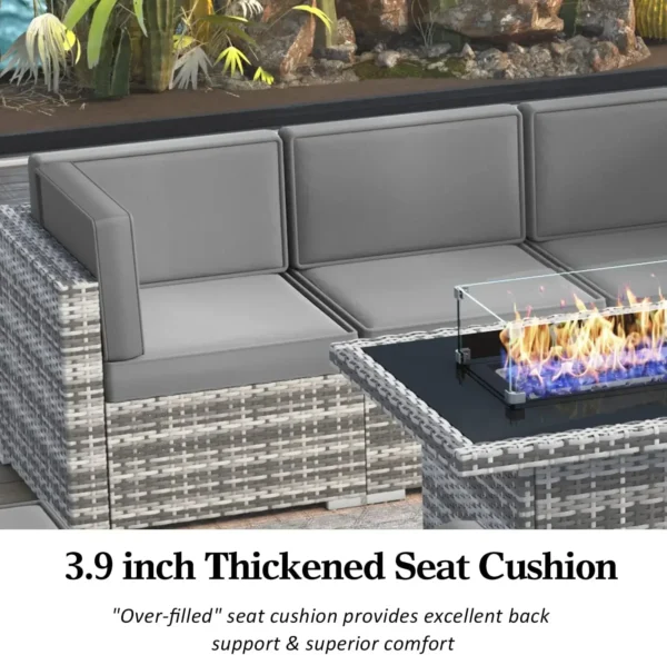 8/10 Piece Patio Furniture Set with Fire Pit Table, Outdoor Conversation Sets Wicker Rattan Sectional Sofa with Coffee Table - Image 3