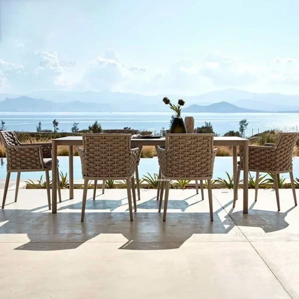 Outdoor Table and Chairs Nordic Courtyard Garden Furniture Set Home Villa Patio Outdoor Furniture Rattan Dining Table and Chairs - Image 4