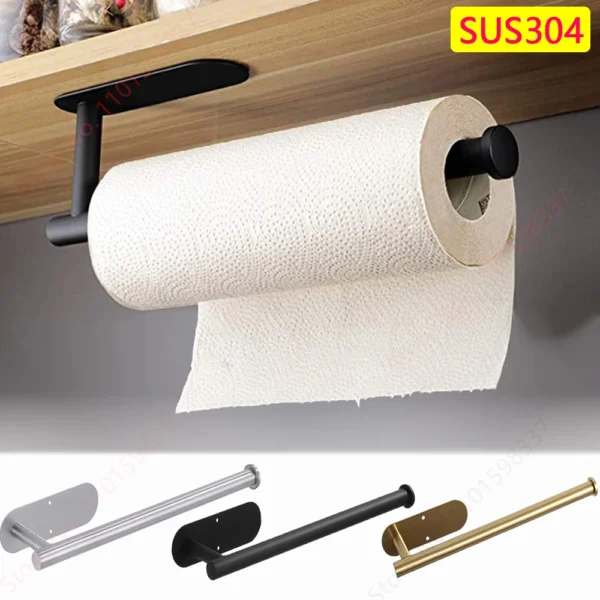 Adhesive Paper Towel Holder For Kitchen Napkin Rack Toilet Paper Holder Tissue Dispenser Cabinet Storage Bathroom Accessories