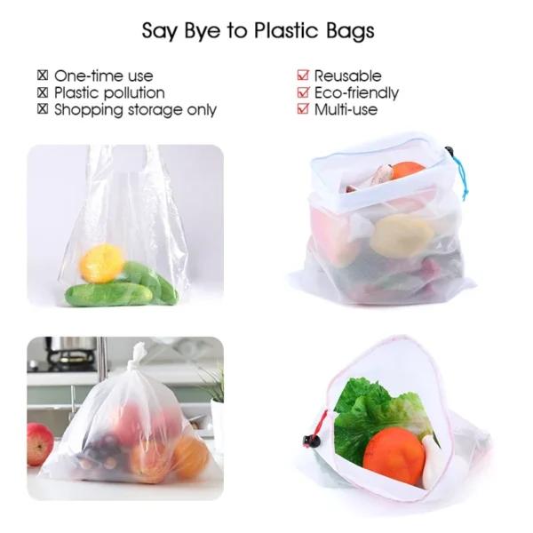 3Pcs Mesh Storage Bags Transparent Reusable Fruit Vegetable Bags Net Pocket Produce Washable Mesh Bags Kitchen Storage Baskets - Image 4