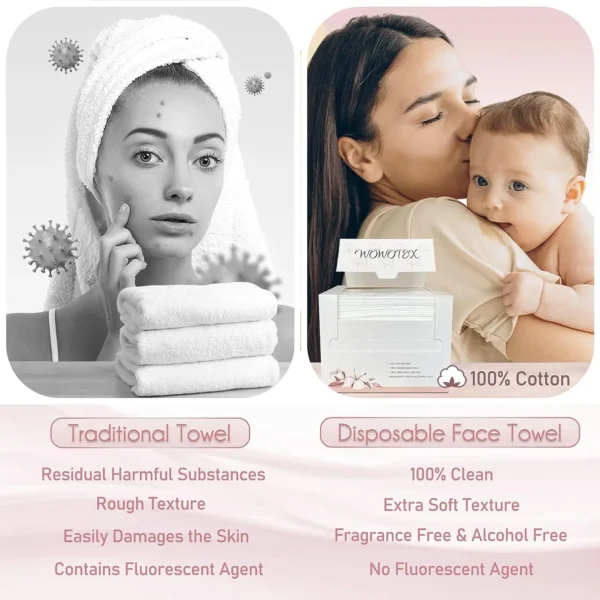 100% Cotton Disposable Face Towel Biodegradable Dry Face Wipes 50 Count/Box Thick Clean Facial Towel for Sensitive Skin 12x10 in - Image 6