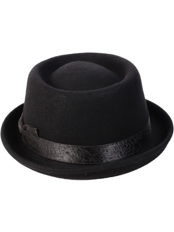 2024 Black Pork Pie Hat Wool Felt Bow Mens Fedora Jazz Cap Church Panama Gangsters Caps Gentlemen Fashion Porkpie Hats - Image 3