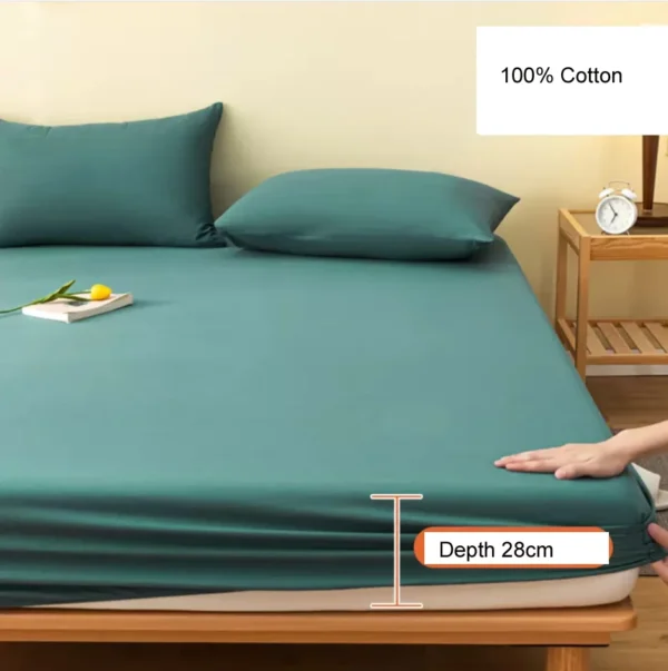 100% Cotton Bed Fitted Sheet + 2pc Pillowcases Solid Color Bedding Linens Bed Sheets With Elastic Double Queen King Size B102 - Image 5