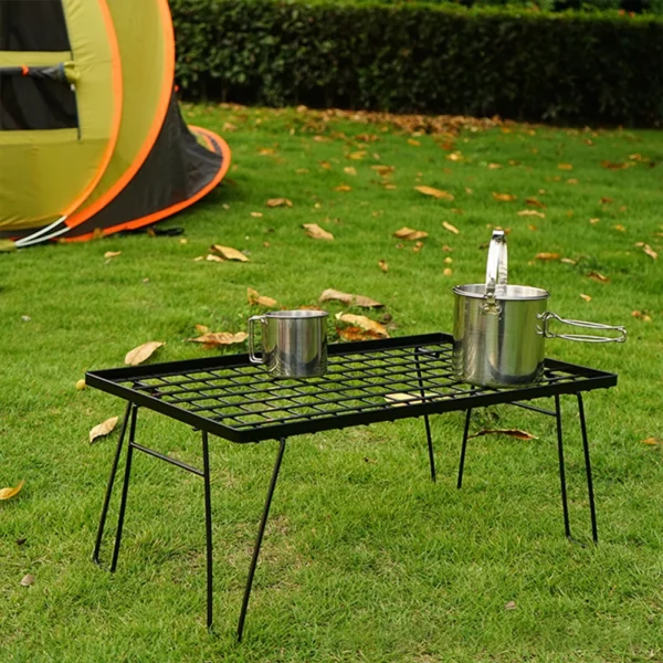 Folding Iron Net Table with Table Board &Bag Camping Lightweight Table Multifunctional Camping Cooking Rack for Outdoor Barbecue - Image 2