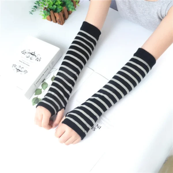 Winter Warm Long Sleeves Gloves for Man Women Fingerless Stripe Hip-Hop Knitted Elbow Mittens Elastic Outdoor Warmer Arm - Image 5