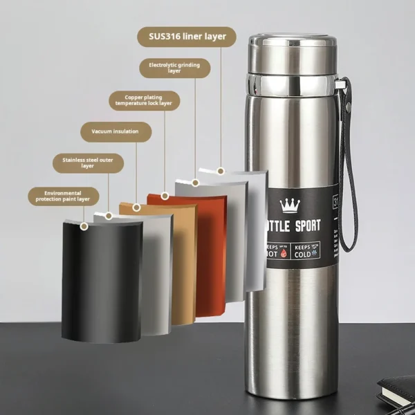 Stainless Steel Insulated Mug Outdoor Car Travel Mug Large Capacity Mug Thermos Double Layer Stainless Steel Water Bottle 1000ml - Image 3