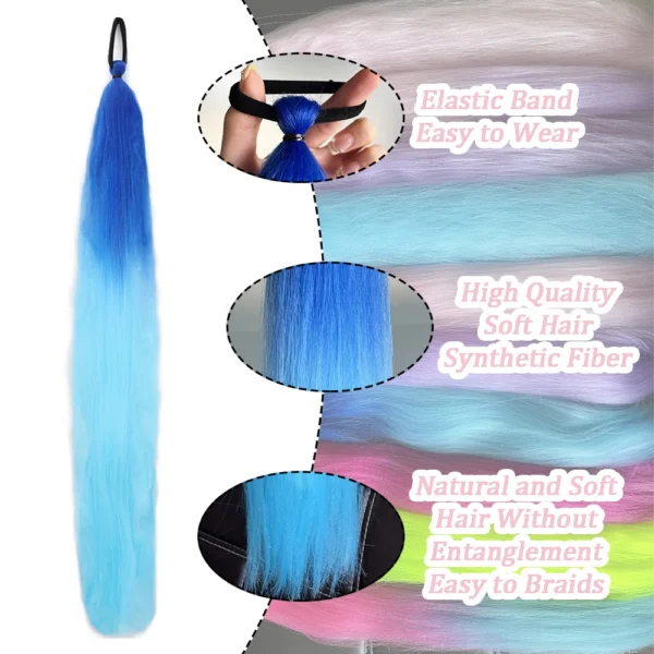 Synthetic Colorful Ponytail Extension 2Pcs Long Straight DIY Braided Pony Tail Hairpiece with Rubber Band Women Hair Accessories - Image 3