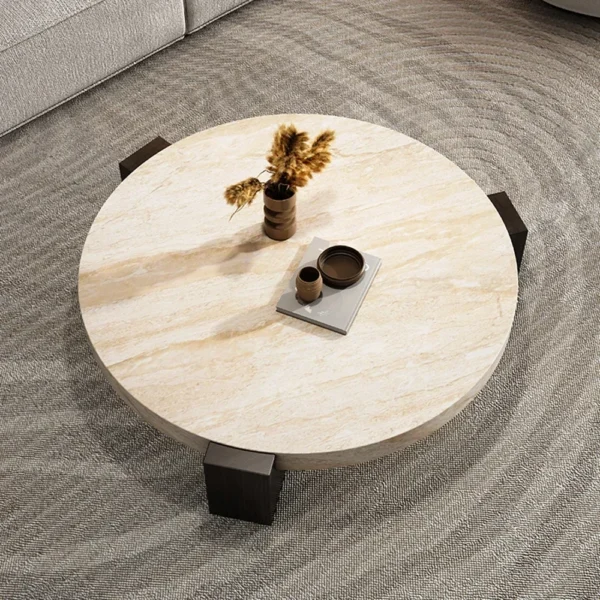 Nordic White Coffee Table Wooden Legs Standing Large Round Coffee Table Marble Top Center - Image 3