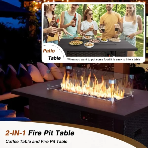 9 Piece Patio Furniture Set with Fire Pit Table, All Weather Outdoor Sectional PE Rattan, Patio Conversation Sets with Cushions - Image 2