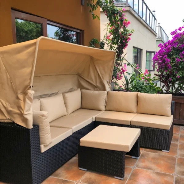 Courtyard Factory High-end Patio Outdoor Waterproof Rattan Sofa Set Furniture Garden with Shed - Image 4