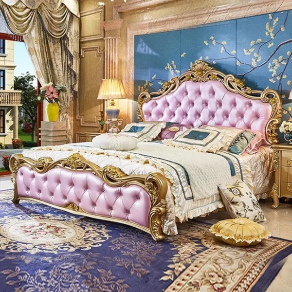 Large Princess Master Bedroom Set Double Villa High Luxury Human Bedroom Set Wooden Sleeping Letti E Mobili Nordic Furniture - Image 4