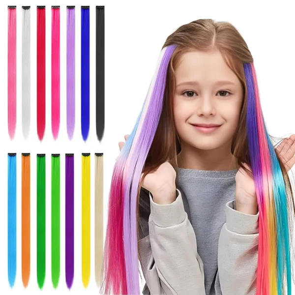 10 Pcs Colored Hair Synthetic Extensions Colorful Clip in Hair 22 inch Synthetic Straight Hair Extensions for Kids Girls Women