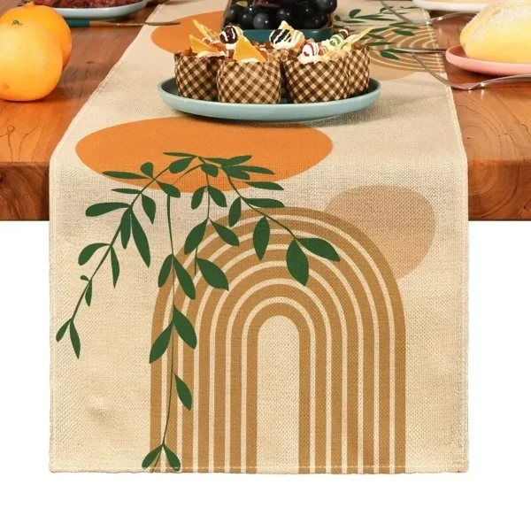 1pc Simple Plant Table Runner, BohemiaKitchen Dining Decoration, Linen Table Runner, Holiday Decorations.Room Decor - Image 2