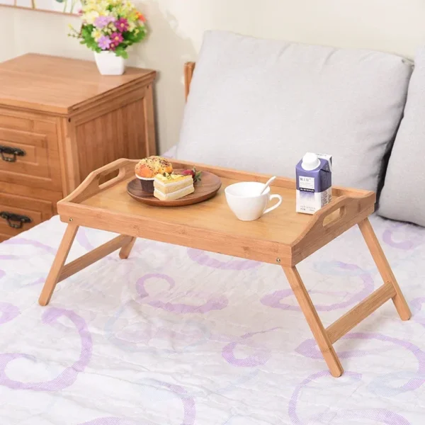 Bamboo Bed Tray Table with Folding Legs Handle Foldable Serving Laptop Tray Snack Tray Breakfast Tray Bed Table Drawing Table - Image 2