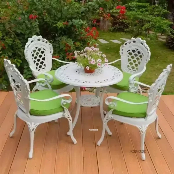 French Aluminum Garden Furniture Sets Outdoor Courtyard Garden Balcony Table Chair Set Cafe Dining Table Chairs Set For Garden - Image 6