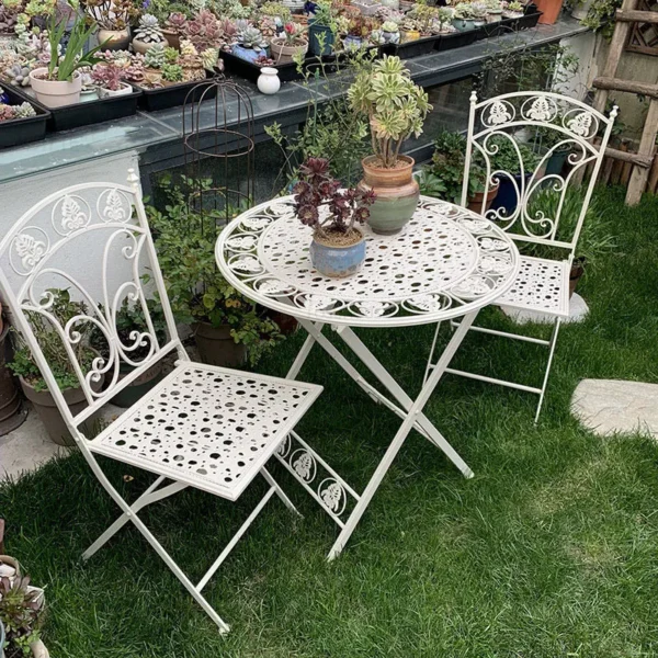 Folding Outdoor Garden Furniture Sets Iron Table and Chair Nordic patio furniture Balcony Lounge Table and Chair Three-piece Set - Image 2