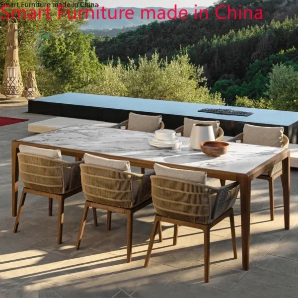 Outdoor garden rattan chair balcony outdoor table and chair combination villa high-grade teak furniture waterproof and sunscreen - Image 4