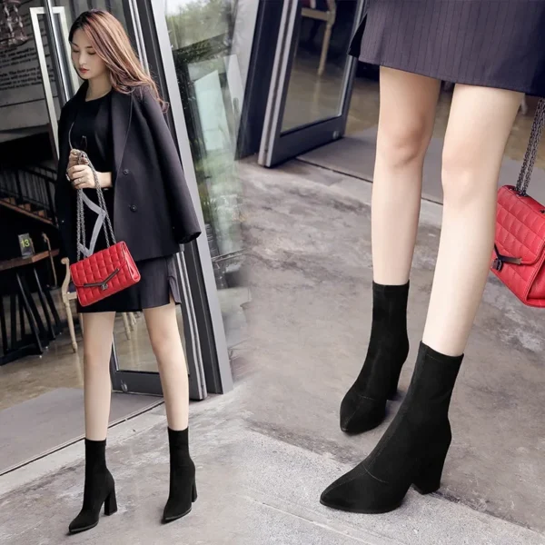 Women's Autumn/winter New Elastic Boots Winter Thick Heel Slim Boots Women's Summer British Style Fashion - Image 2