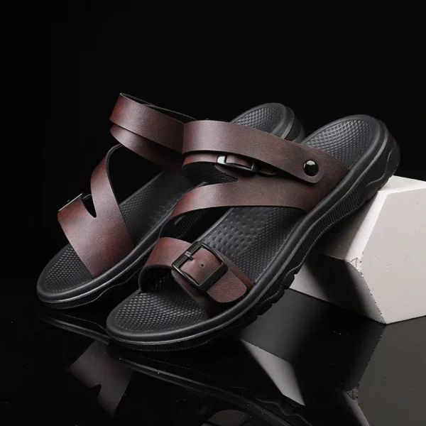 Summer Sandals for Men Outdoor Casual Sport Slippers PU Leather Non-slip Breathable Roman Shoes Beach Flip-Flop Garden Shoes