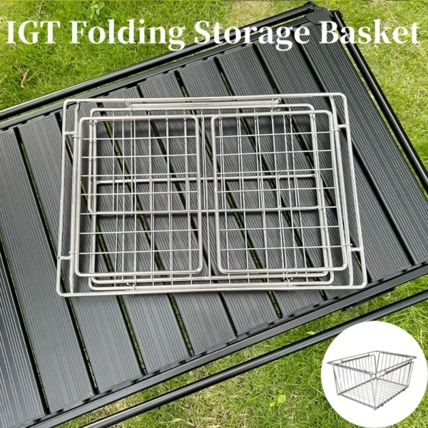 IGT Folding Storage Basket Stainless Steel One Unit Drain Basket Outdoor Camping Multi-Functional Egg Roll Table Accessories