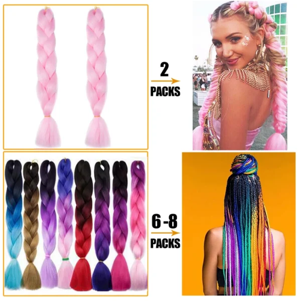 24" Synthetic Yaki Braids Hair kanekalon Ombre Braiding Hair Jumbo Braid Hair Extension For Women Hundreds of colors DIY Hair - Image 4