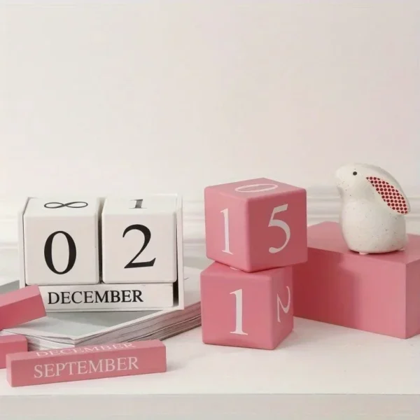 1Pcs Cute Vintage Desktop Wooden Letters Calendar Cube Block Home Decoration Accessories Prop Letter Wooden Calendar - Image 3