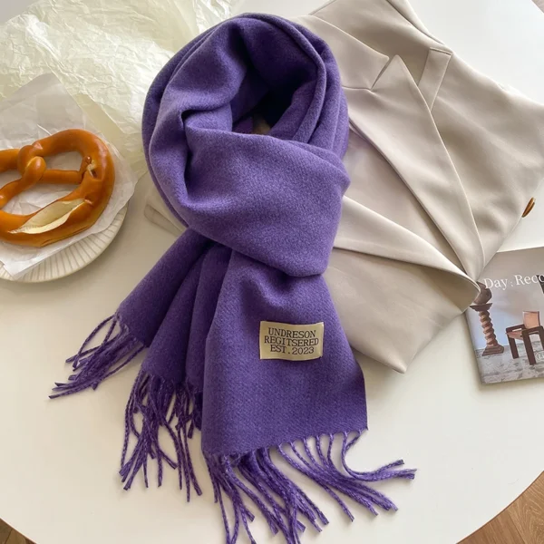 2023 New Fashion Cashmere Scarf Warm Winter for Women Korean Style Knitted Solid Color Double Sided Wraps Neckerchief - Image 3