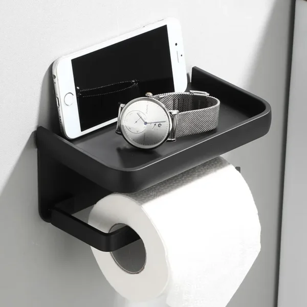 Toilet Paper Holder Wall-Mounted Paper Roll Holder Storage Tray Toilet Organizer Phone Stand Bathroom Accessories - Image 6