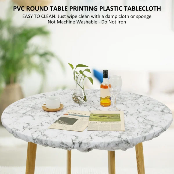 Round Tablecloth PVC Waterproof Oil-Proof Elastic Edged Party Wedding Table Cloth Home Decor Kitchen Table Protection Cover - Image 2