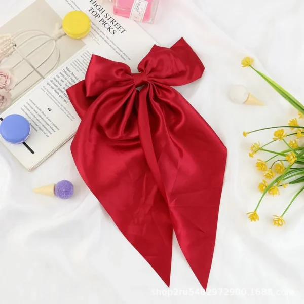 1pcs Wome Solid Color Satin Ribbon long Big Bows Hairpin  Internet red Spring Clips Hair Accessories for Girls Trendy  Summer He - Image 3