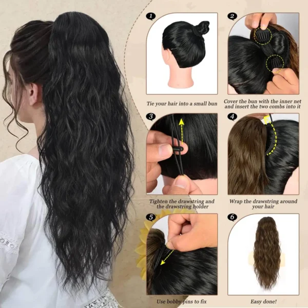 26inch Synthetic Long Curly Wavy Ponytail Extension Drawstring Ponytail Hair Extensions for Women Hairpiece for Daily Use Party - Image 4