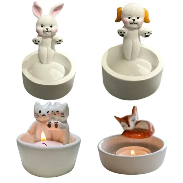 Cute Kitten Candle Holder Cat/Dog/Rabbit/Fox Candle Holder Funny Creative Lovely Scented Heat Resistant Crafts Home Decoration - Image 6