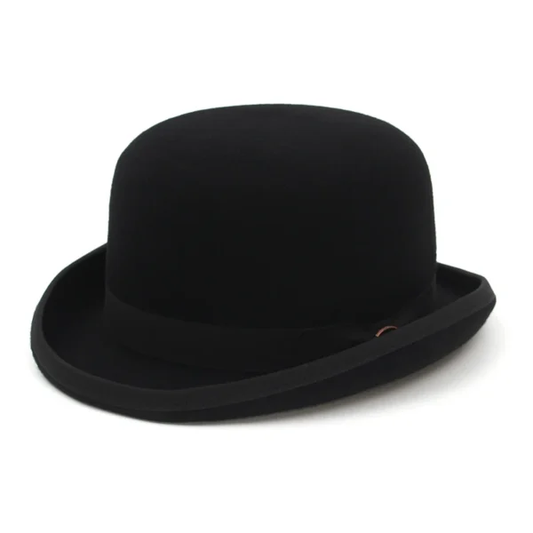 100% Wool Felt Black Derby Bowler Hat for Men Women Satin Lined Fashion Party Formal Fedora Costume Magician Cap