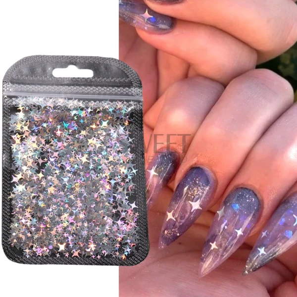 Holographic Star Four-pointed Star Nail Paillettes Sparkly Laser Design Sequin Charm Glitter Flake Shinning Manicure Decor Slice - Image 2