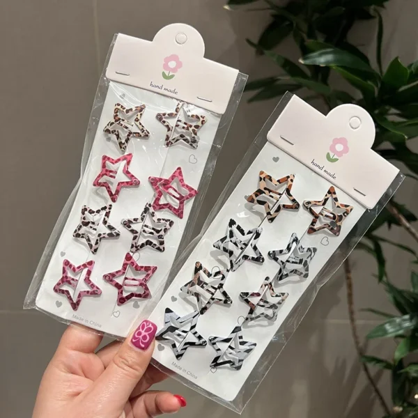 8pcs/set Leopard Print Hair Clips for Women Girls Vintage Geometric Star BB Clips Bangs Hairpins Barrettes Hair Accessories Set - Image 4