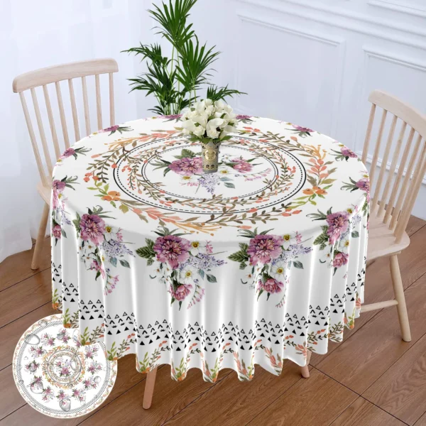 1PC Round Tablecloth with Floral Plant Waterproof Colored Dining Table Cover Multi-purpose 63 inch Sunflower Tablecloth