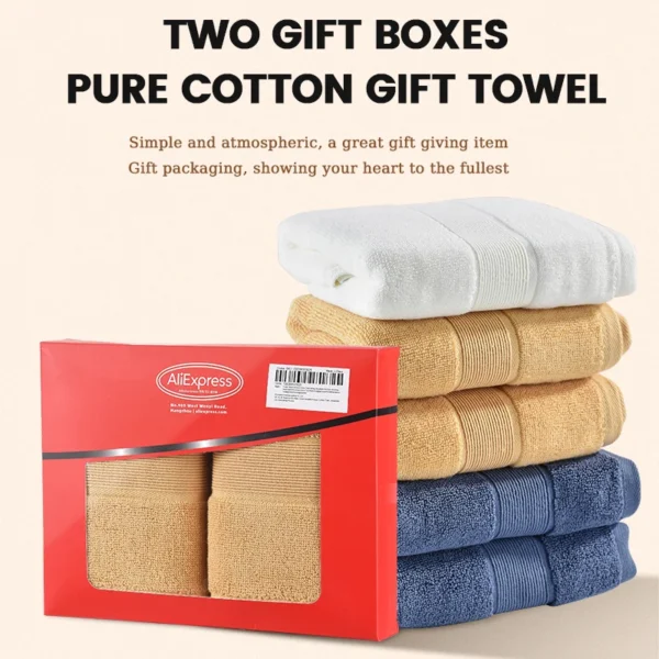 Two Sets Of Thickened Pure Cotton Household Towels That Absorb Water And Do Not Shed Hair Plain Color Face Washing Towels