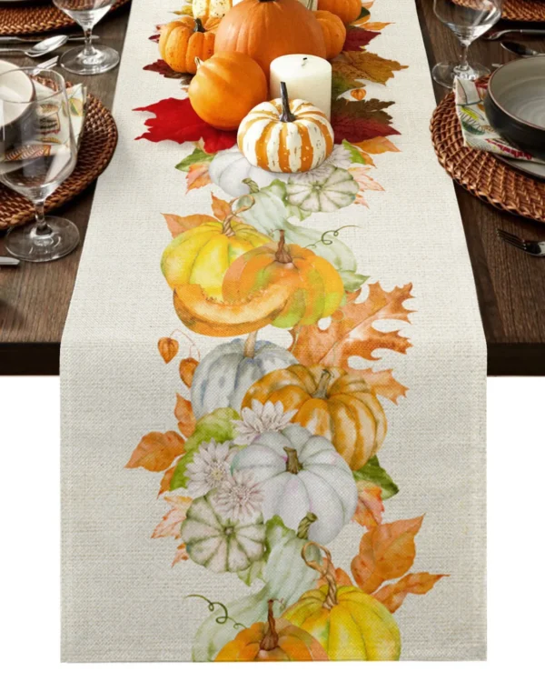 Thanksgiving Autumn Maple Leaves Table Runner Christmas Dinner Table Cloth Wedding Party Decor Cotton Linen Tablecloth - Image 6