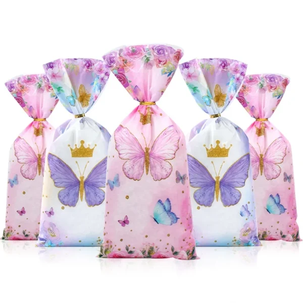 25/50/100pcs Candy Bags Gift Packing Bags Biscuit Butterfly Birthday Party Decorations Gift Candy Bag Baby Shower Party Supplies