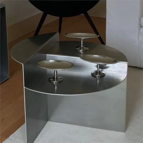 MOMO Stainless Steel Coffee Table Wabi-sabi Style Round Metal Coffee Table Korean Netflix Designer Models Side Table - Image 3