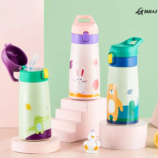 GIANXI Kids Stainless Steel Straw Thermos Mug With Case Cartoon Leak-Proof Vacuum Flask Children Thermal Water Bottle Thermocup - Image 3