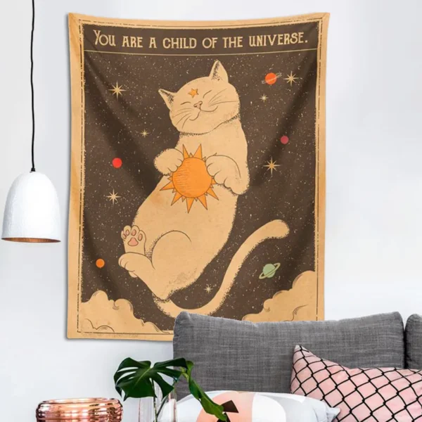 Sun moon Tarot Cat Tapestry  Wall Hanging Witchcraft you are a child of the universe Bohemia Home Decor Hippie Bedroom Decor - Image 2