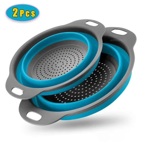 1/2pcs Silicone Round Folding Vegetable Fruits Washing Drain Basket Colander Strainer Collapsible Drainer Kitchen Accessories