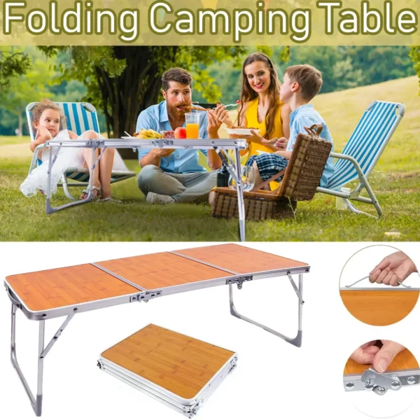 Folding Camping Table Portable Picnic Table Outdoor Table with Aluminum Legs, 3 Fold Lightweight Beach Table for Home Picnic BBQ