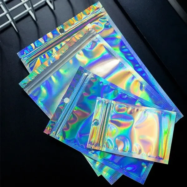 50pcsThick Smell Proof Mylar Bags Holographic Laser Color Plastic Packaging Pouch Jewelry Retail Storage Pouch Gift Zip Lock Bag - Image 6